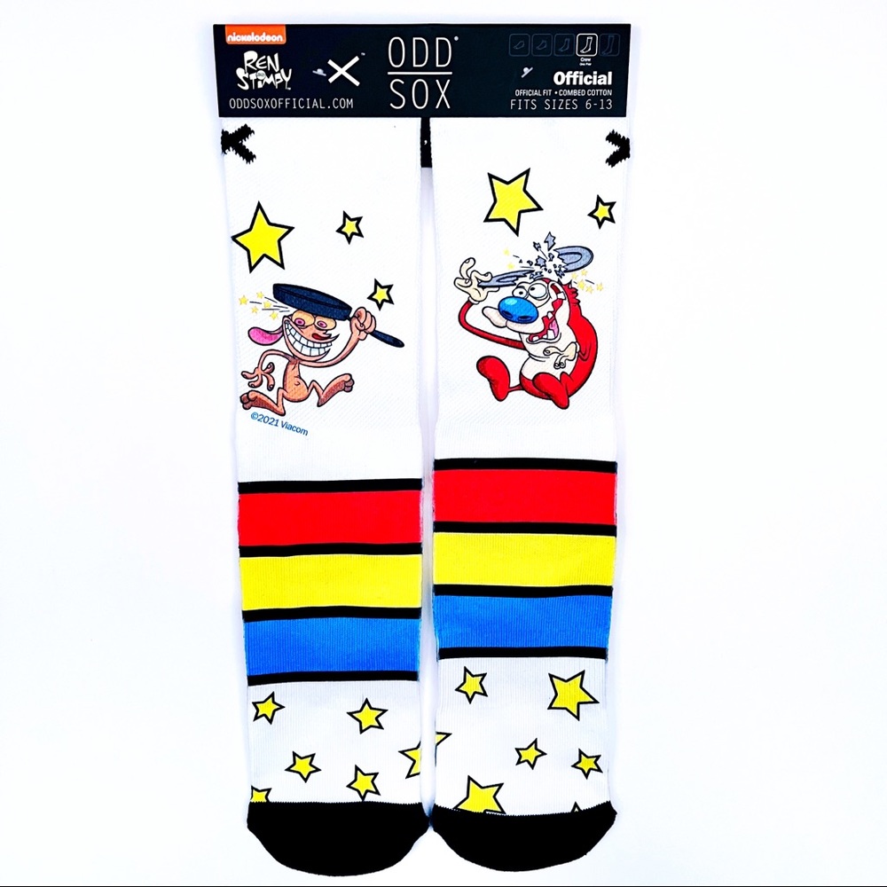 Odd Sox Ren and Stimpy Crew Socks Mens Nickelodeon 90s Retro Cartoon Fun Gift